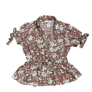 Sweet Rain Floral Mauve Beige Tie Top Size XL